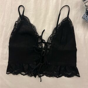 Black Lace Trim Crop Top